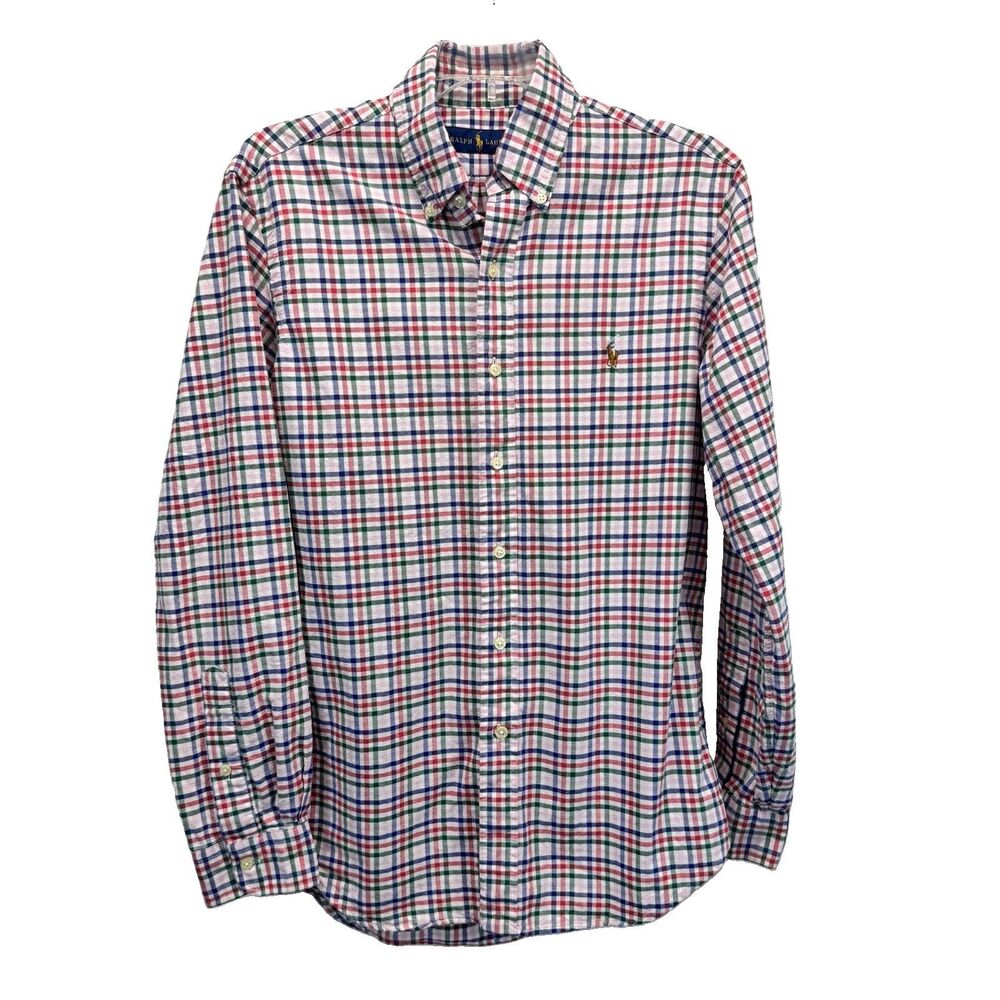 Ralph Lauren Long Sleeve Shirt Pink Green Blue Plaid Flesh Pony Cotton Oxford